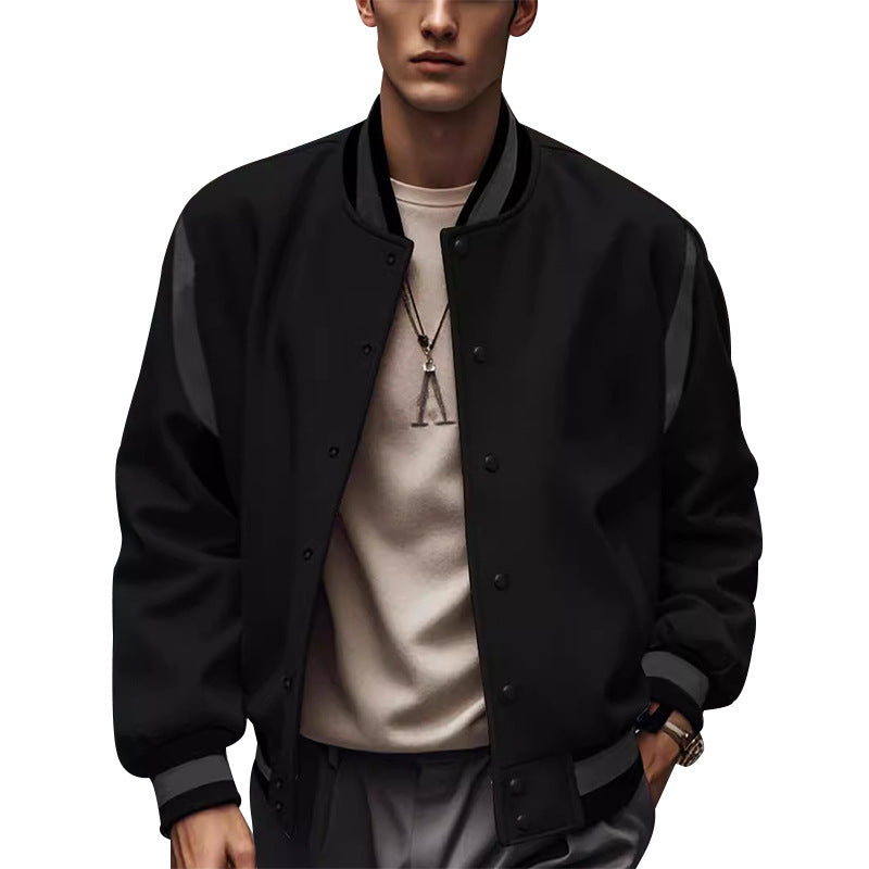 Men's sporty college jacket in retro style with contrast sleeves and snap button closure Skorter