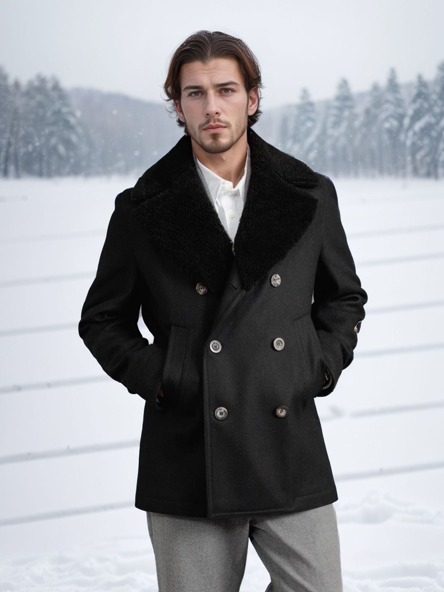 Men's wool coat with contrasting collar Skorter