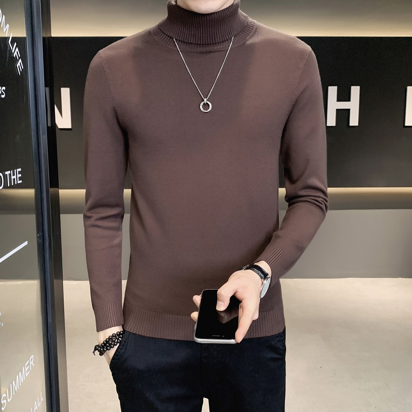 Men's sweater with high collar made of soft knitted fabric Skorter