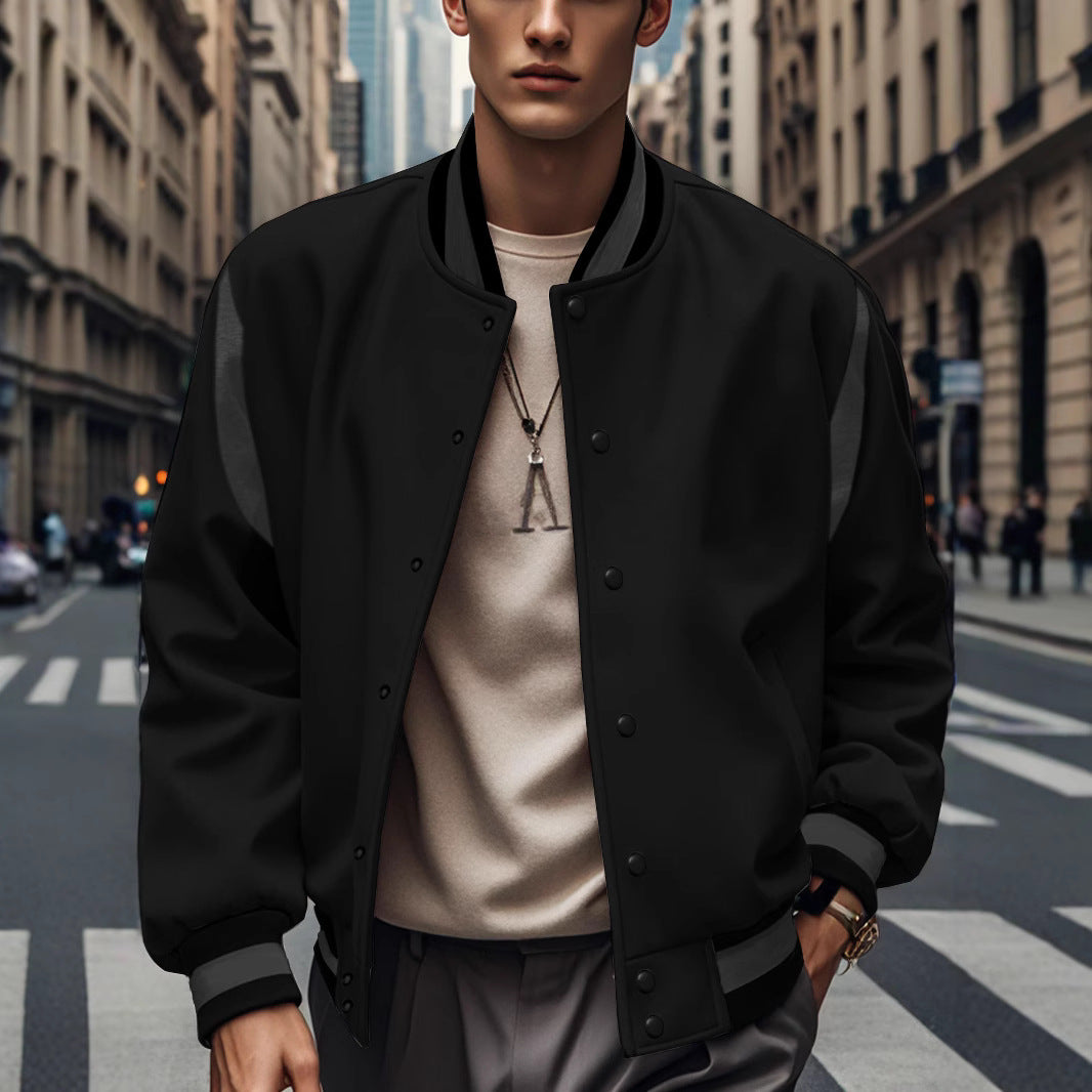 Men's Sporty Collegiate Jacket with Contrasting Sleeves and Button Details Skorter