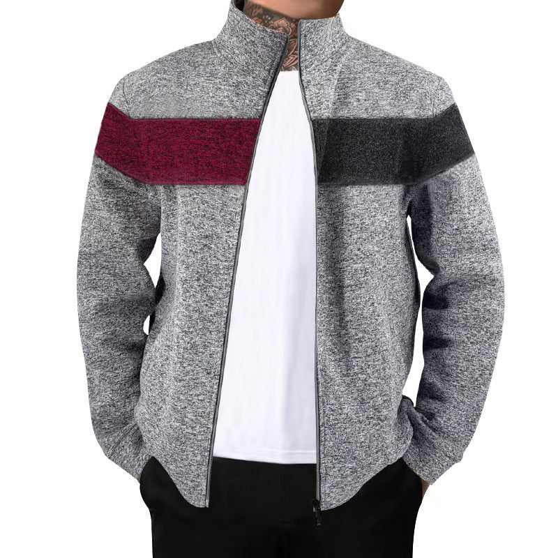Men's sporty stand-up collar sweater with contrasting color areas and high-quality cotton Skorter