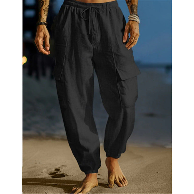 Men's cargo pants with elastic waistband and practical side pockets Skorter