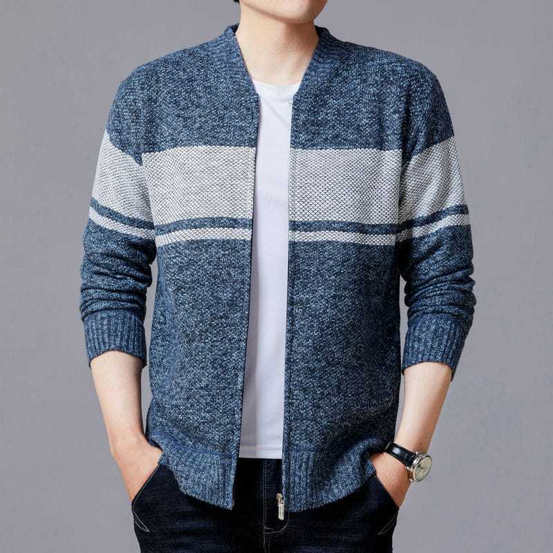 Men's Cardigan with Modern Cable Pattern and Zipper Skorter