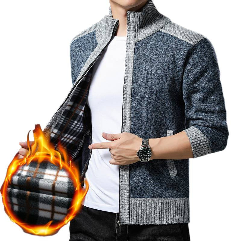 Herrkardigan med hög krage och praktiska fickor Skorter