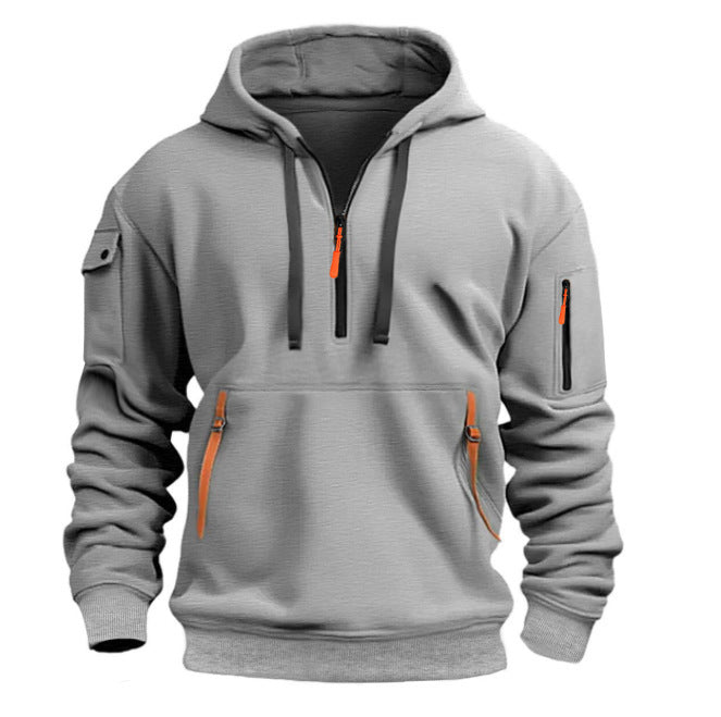 Men's Practical Hoodie with Side Zipper and Versatile Pockets Skorter