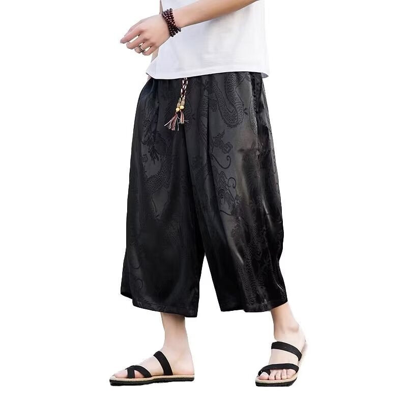 Men's airy harem pants with elegant pattern and elastic waistband Skorter