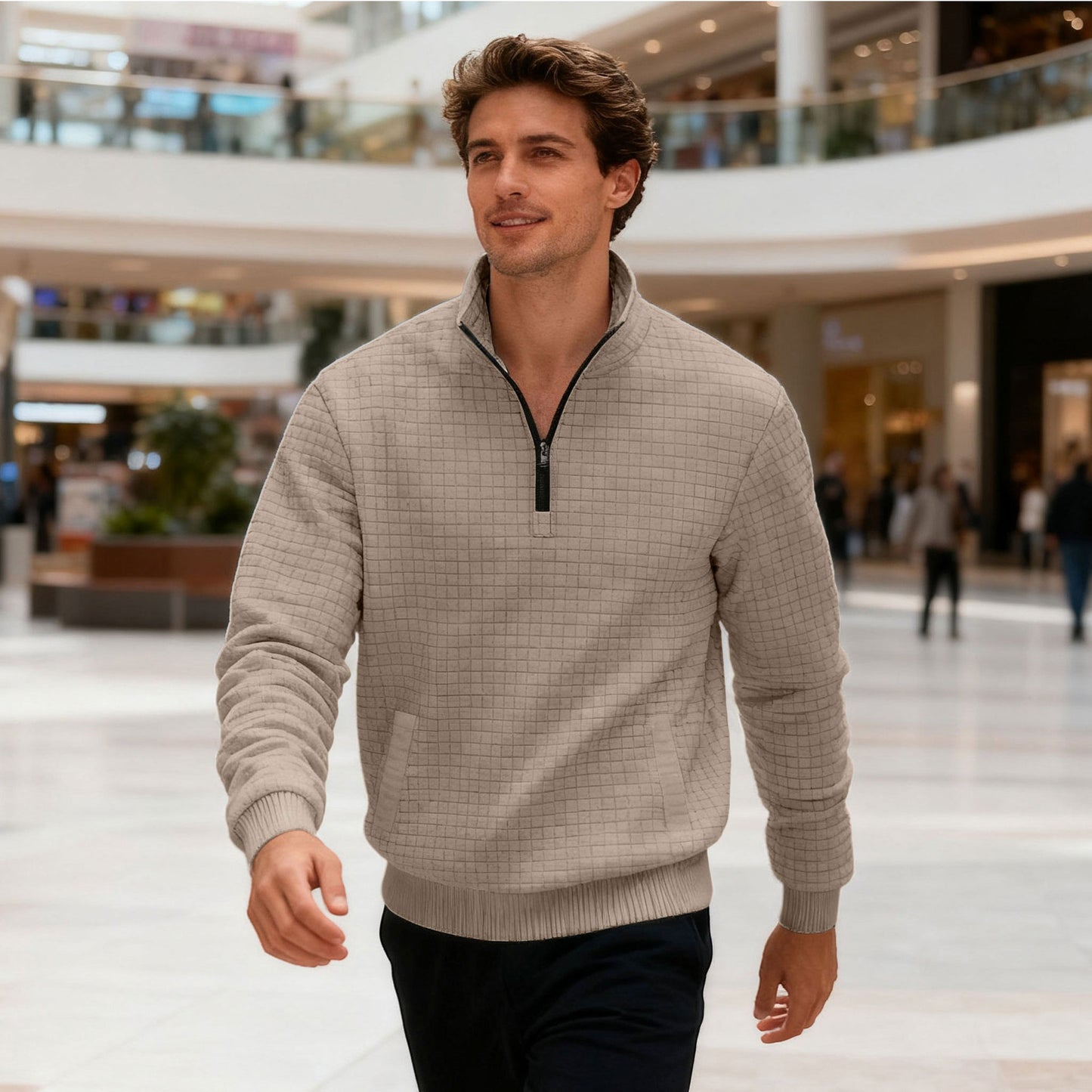 Men's sporty sweater with half-high closed collar Skorter
