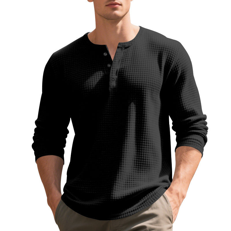 Men's Long Sleeve Shirt with Press Buttons and Textured Design Skorter