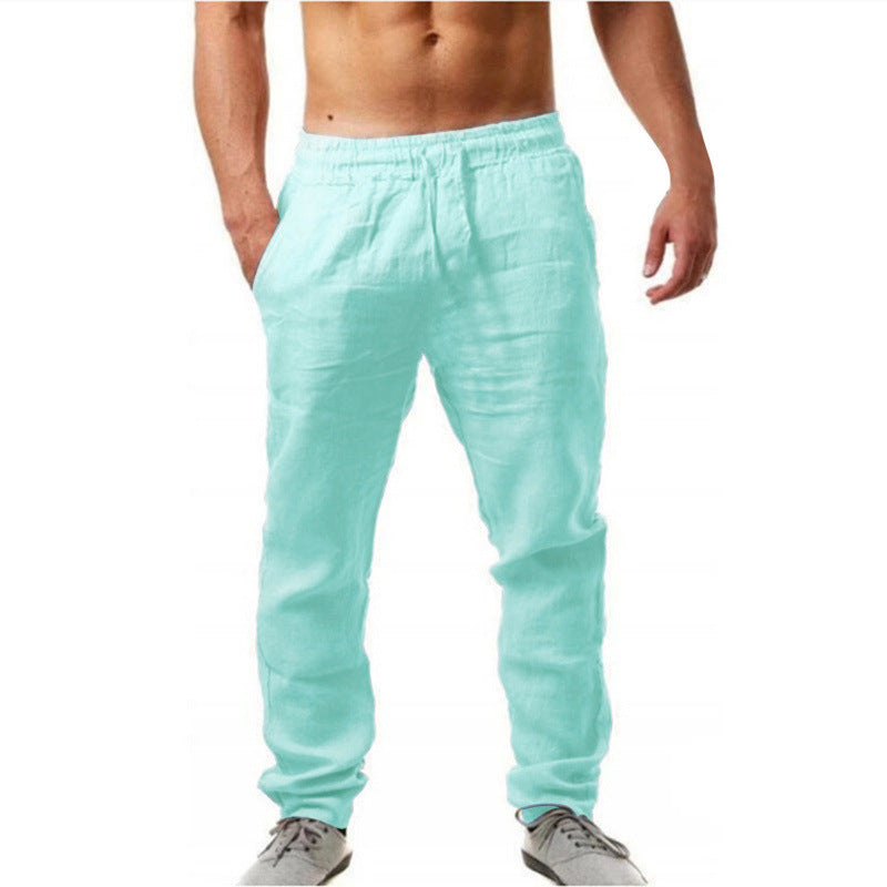 Men's airy linen pants in relaxed fit with practical drawstring Skorter