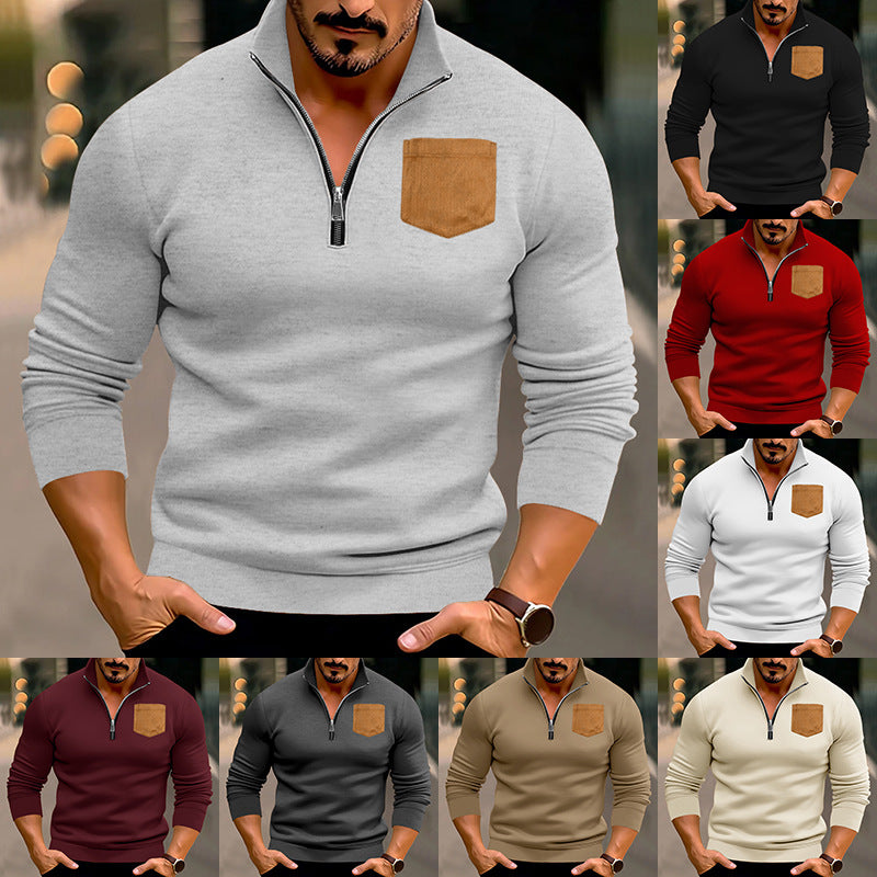 Men's sporty pullover with half zipper and contrasting chest pocket Skorter