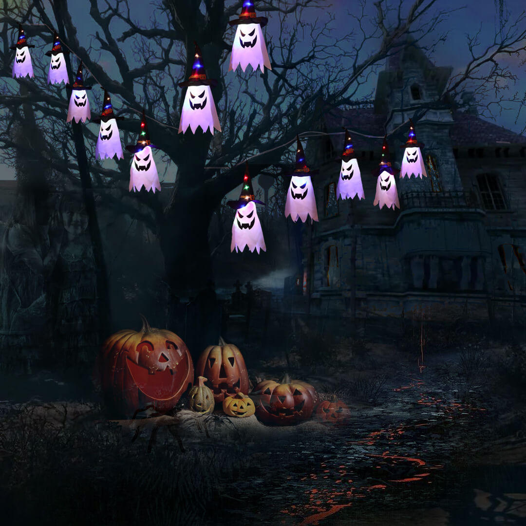 Skorter | Halloween Ghost Wizard Hat Color Light Fabric 1/5 Light Battery USB LED String Lights