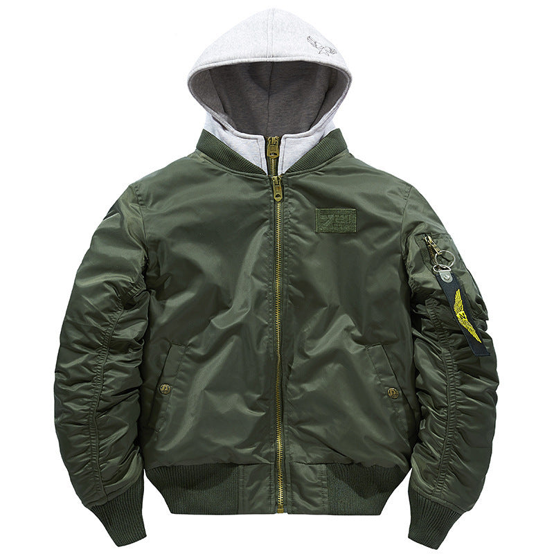 Men's Bomber Jacket with Removable Hood and Practical Pockets Skorter