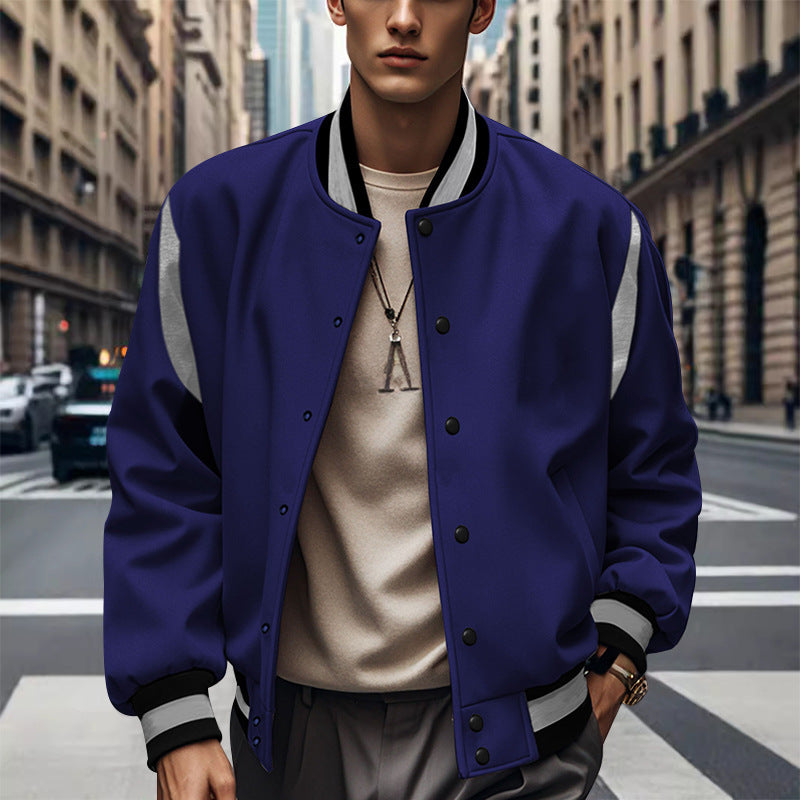 Men's sporty college jacket in retro style with contrast sleeves and snap button closure Skorter