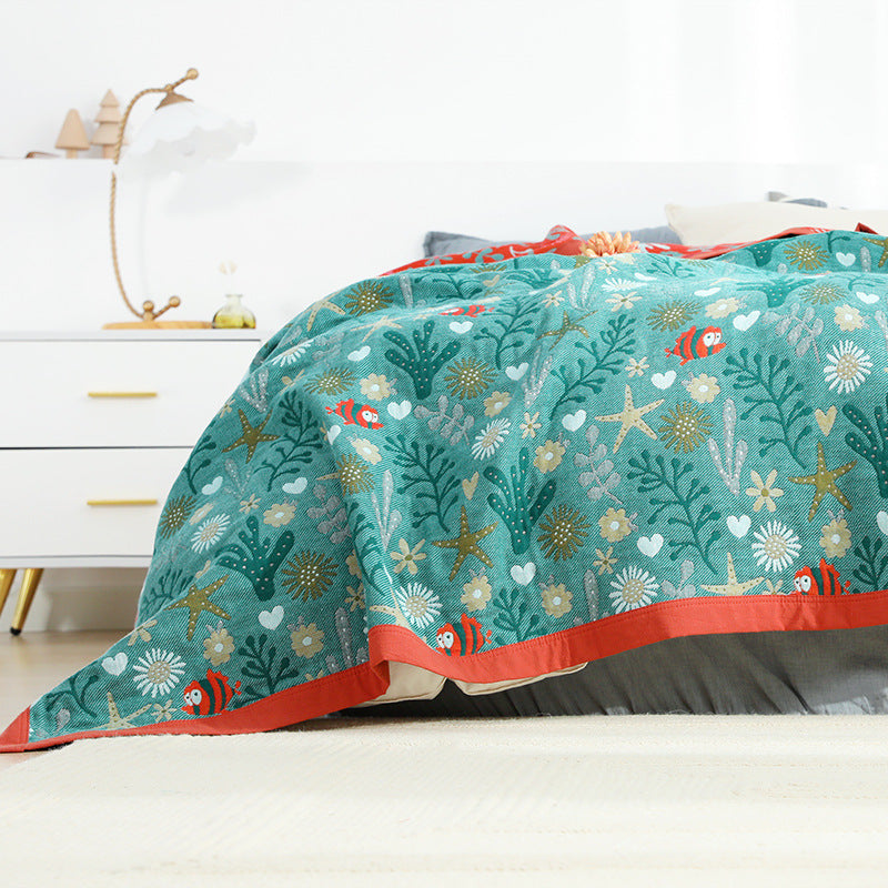 Skorter | Five-layer gauze towel blanket plaid pure cotton double single thick fleece blanket four seasons