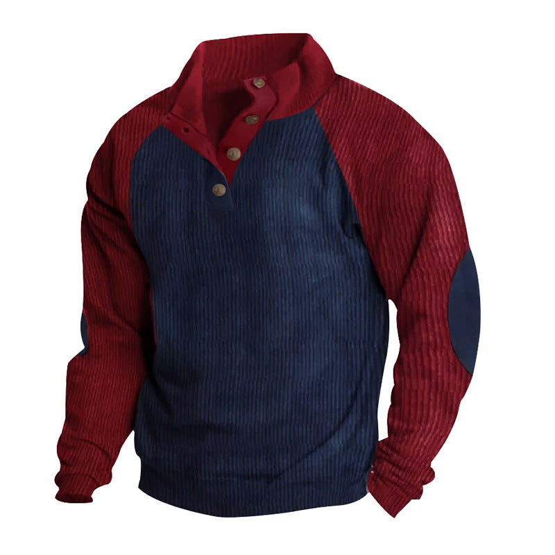 Men's structured pullover shirt with button placket and leather details Skorter