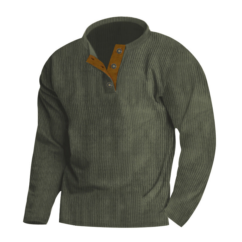 Men's long-sleeve pullover with textured surface and elegant button placket Skorter