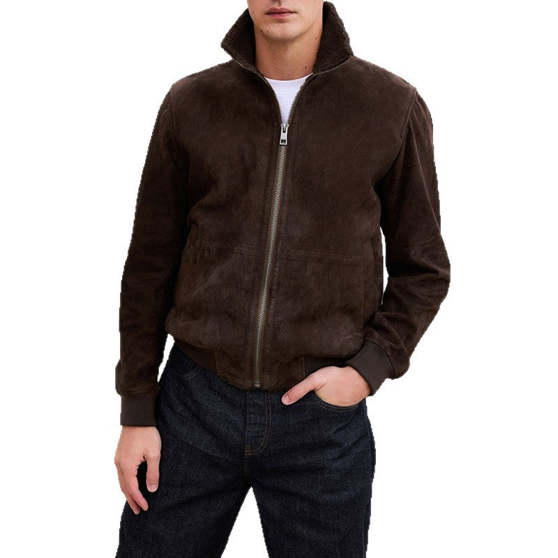 Men's stylish suede jacket with a high collar and practical pockets Skorter