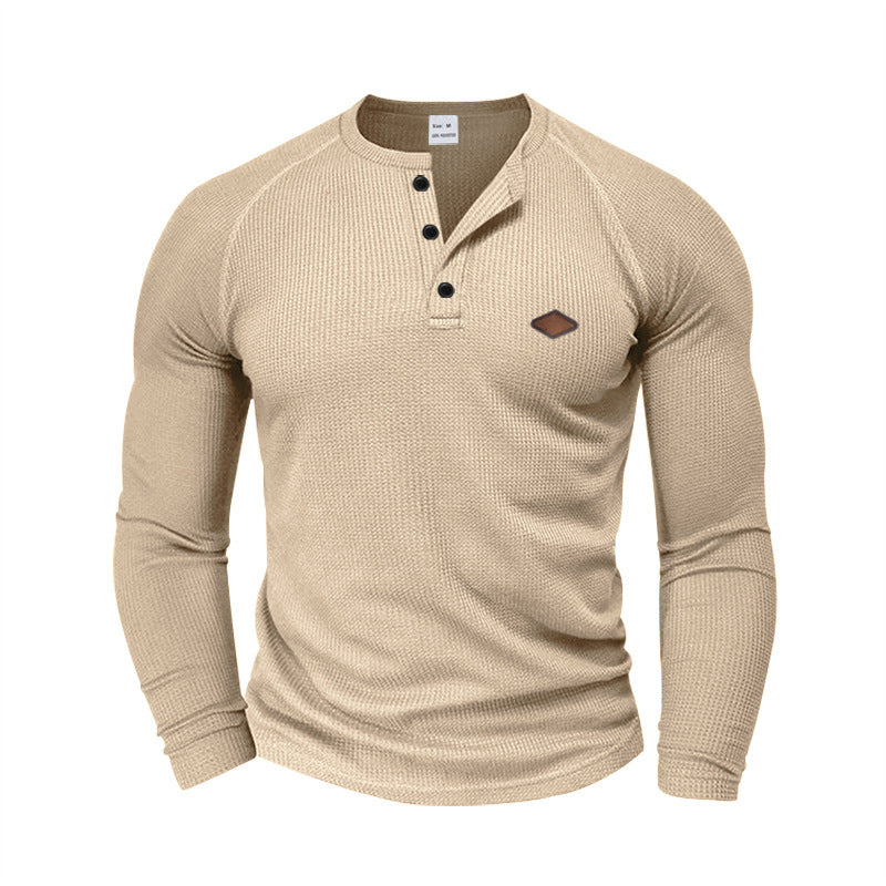 Men's Long Sleeve Shirt with Textured Fabric and Fashionable Button Details Skorter