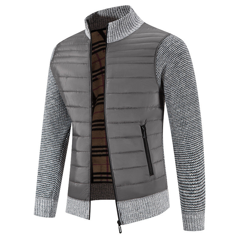Men's quilted jacket with modern knit sleeves and high collar Skorter