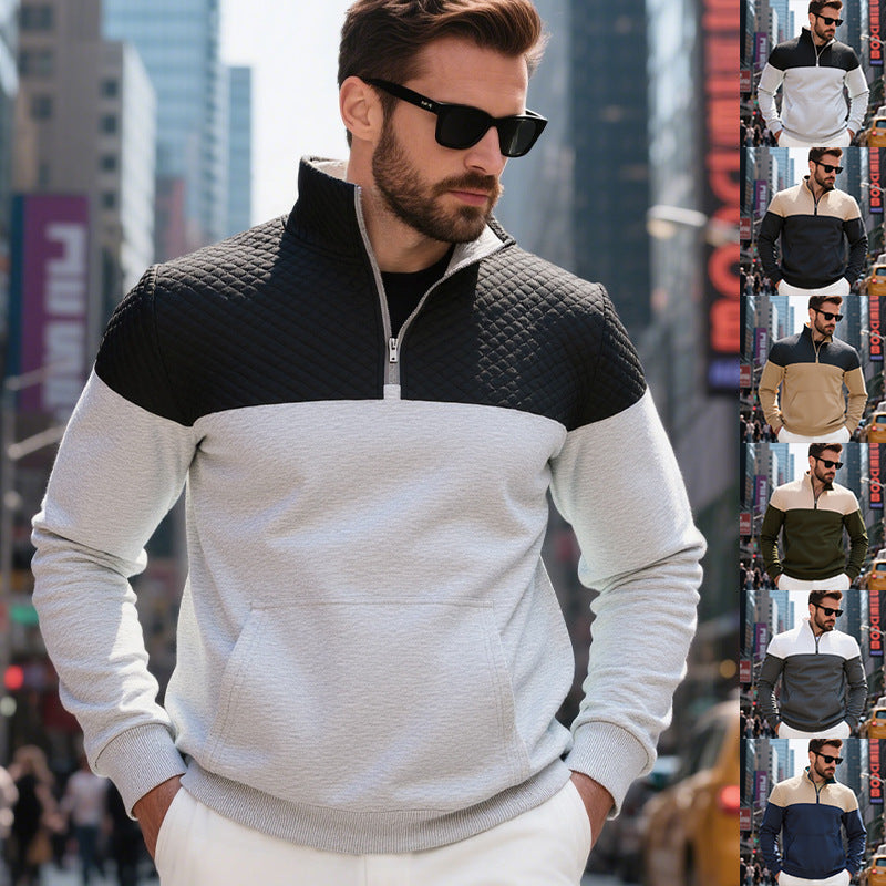 Men's sporty stand-up collar pullover with zipper and textured upper material Skorter