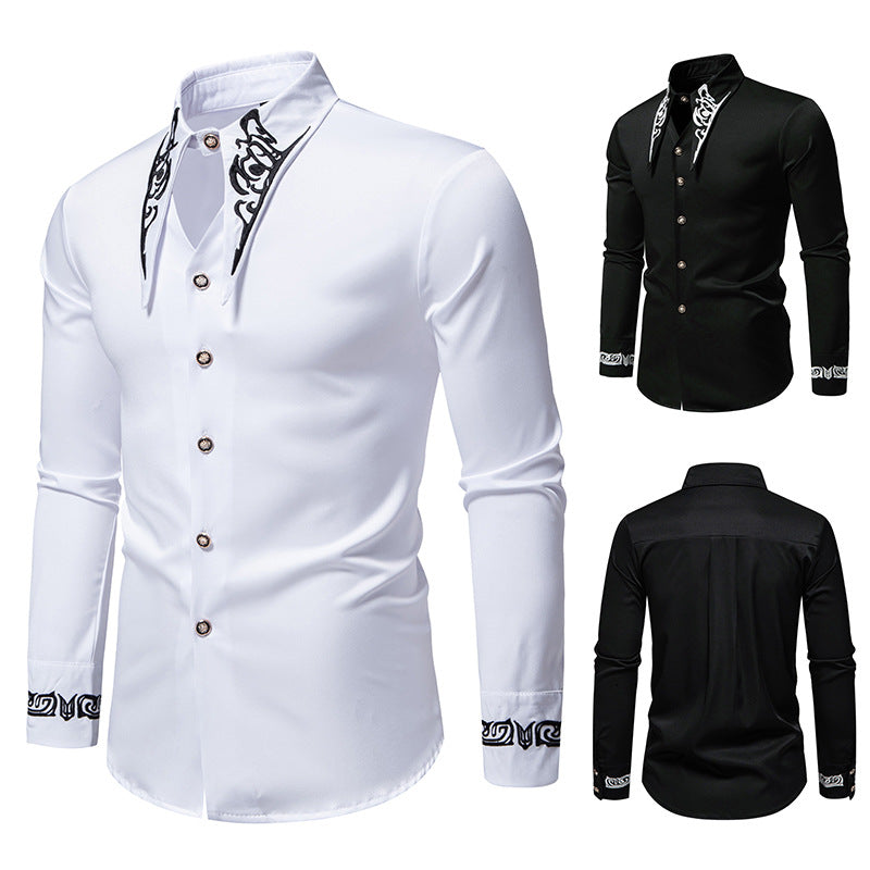 Men's Long Sleeve Shirt with Ornamental Accents Skorter