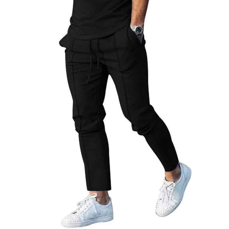 Men's Sporty Casual Pants with Side Pockets and Elastic Waistband Skorter