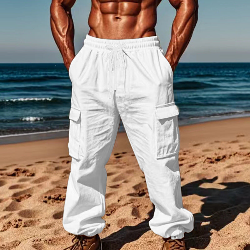 Herr cargobyxor med elastiskt midjeband och praktiska sidofickor Skorter