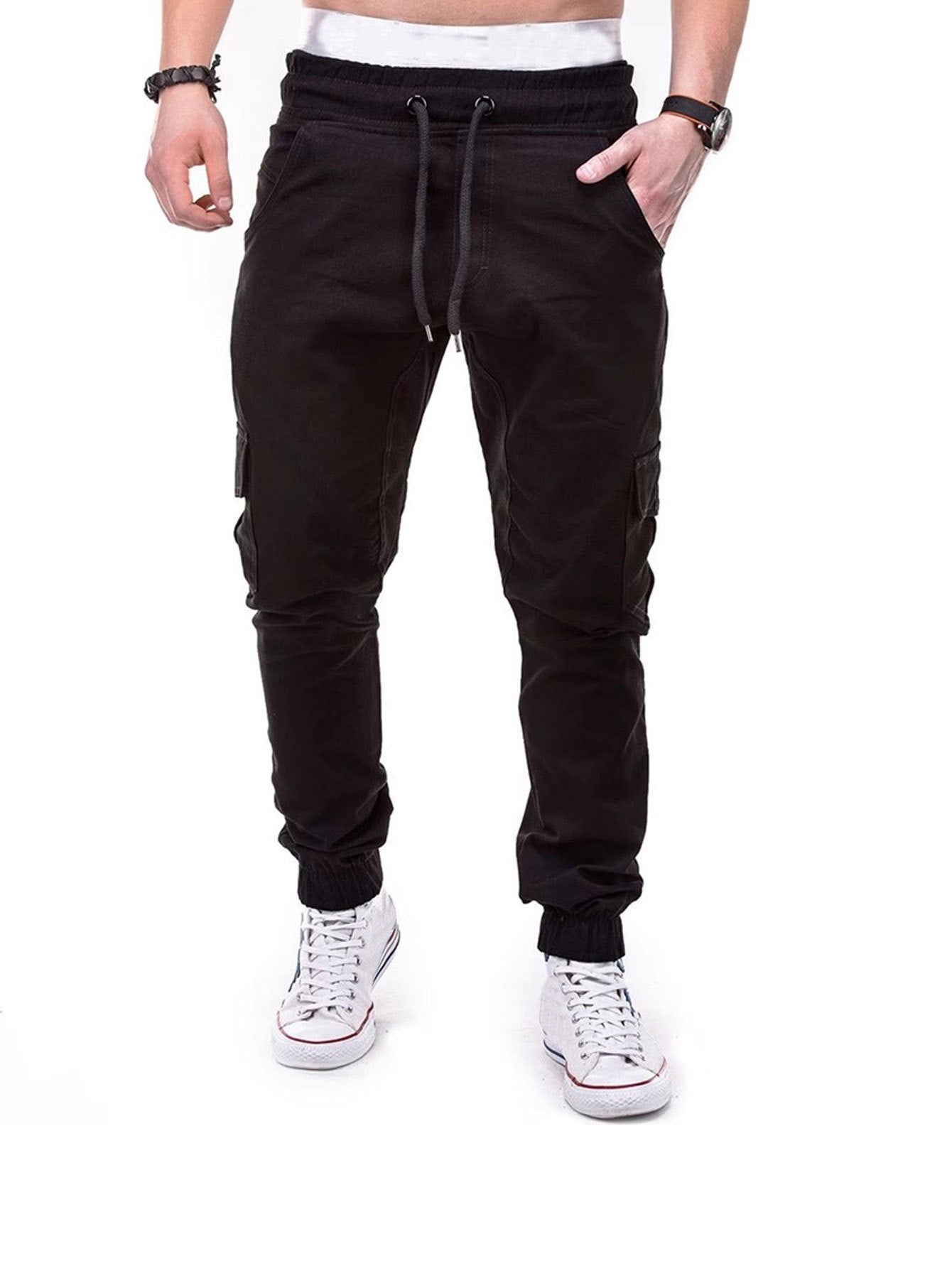 Men's Cargo Pants with Elastic Waistband and Practical Pockets Skorter