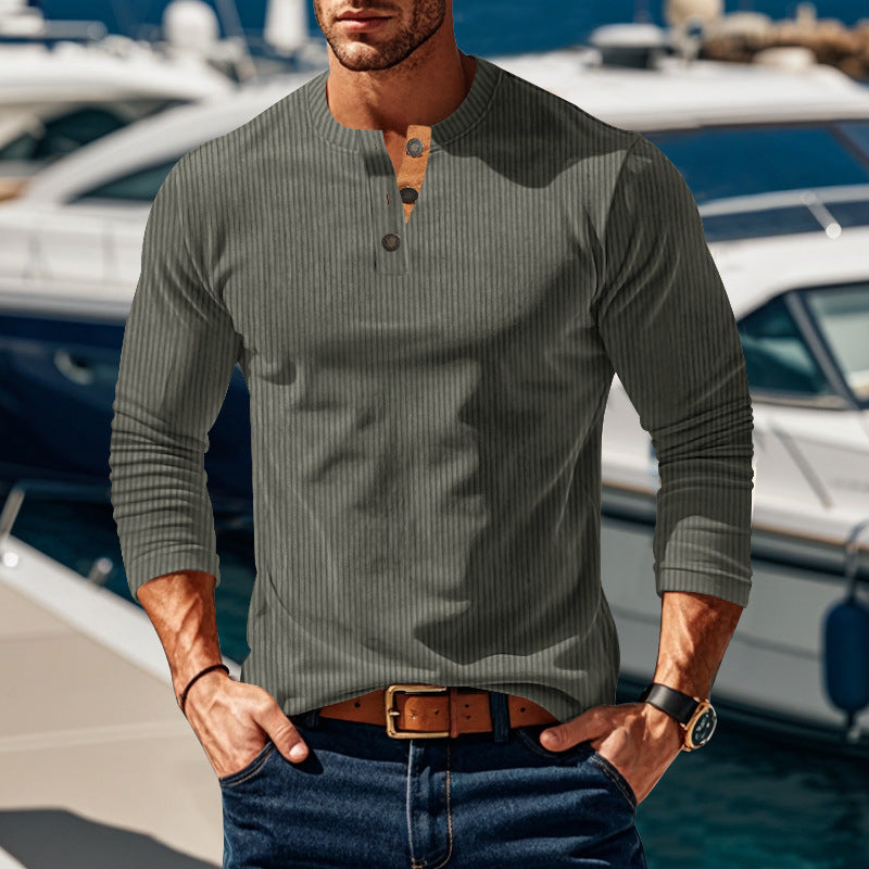 Men's long sleeve shirt with textured stand-up collar and practical button details Skorter
