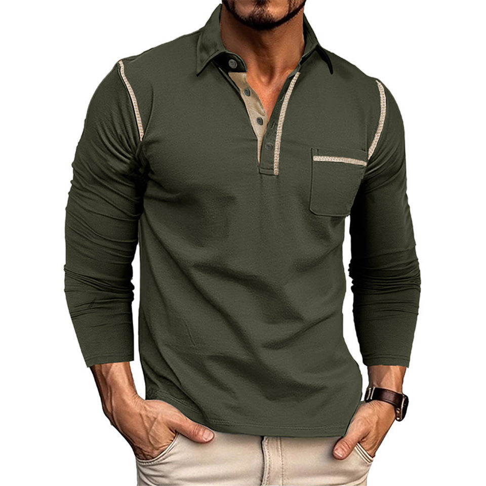 Men's stylish long sleeve polo shirt with practical chest pocket and elegant contrast details Skorter