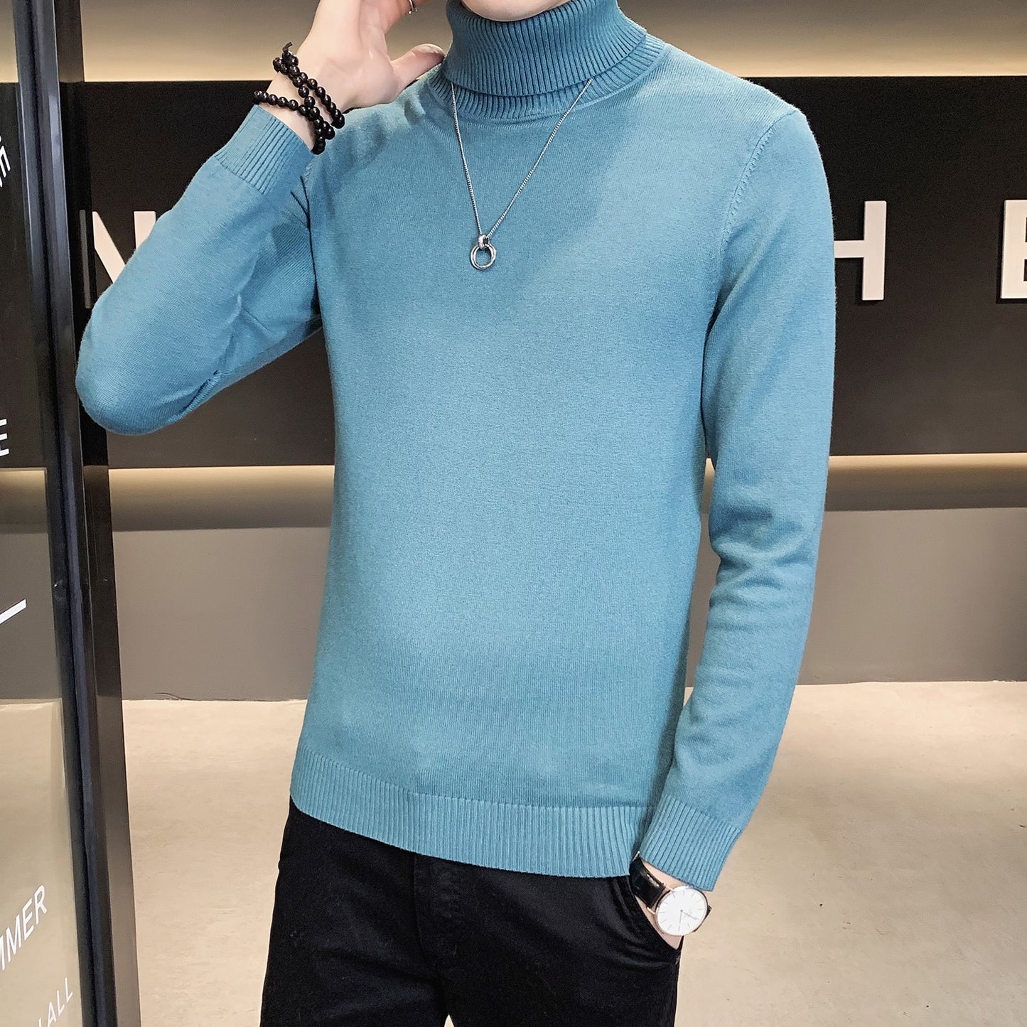 Men's sweater with high collar made of soft knitted fabric Skorter