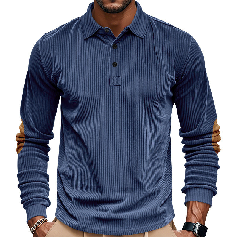 Men's Long Sleeve Shirt with Textured Surface and Trendy Leather Applications Skorter