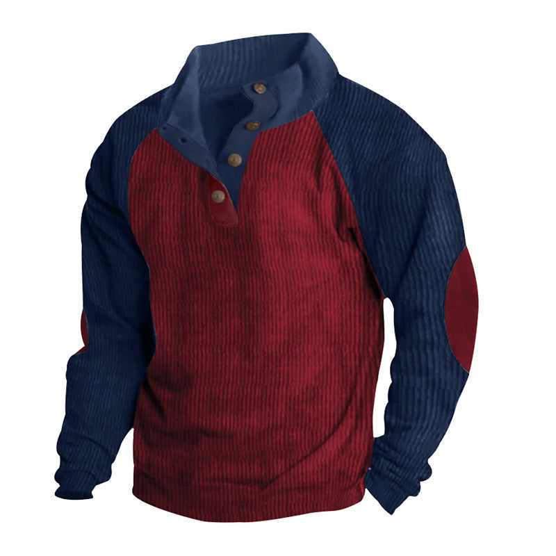 Men's structured pullover shirt with button placket and leather details Skorter