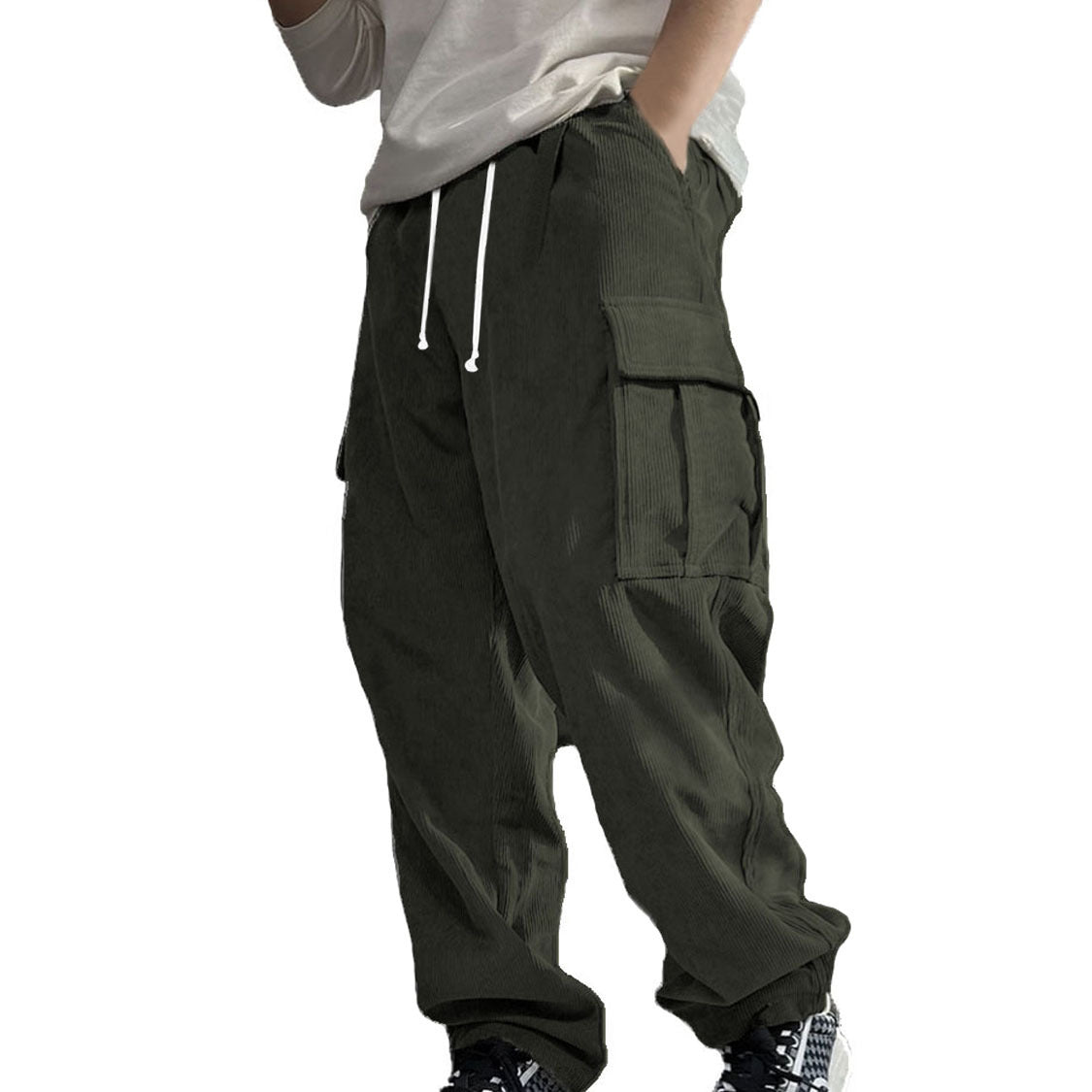 Men's Stylish Cargo Pants with Side Pockets and Elastic Waistband Skorter