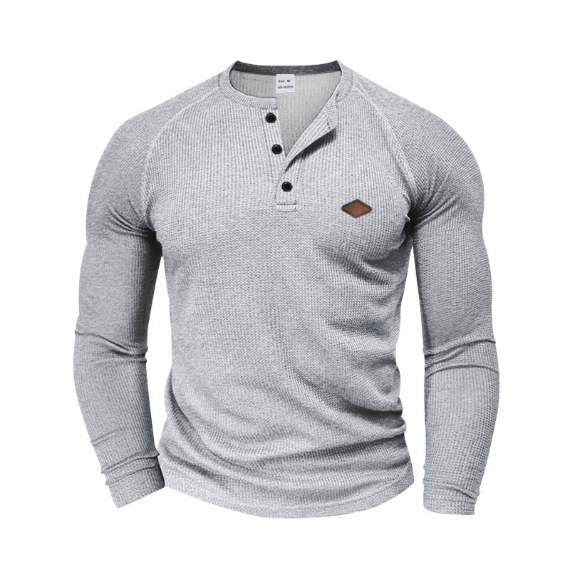 Men's Long Sleeve Shirt with Textured Fabric and Fashionable Button Details Skorter