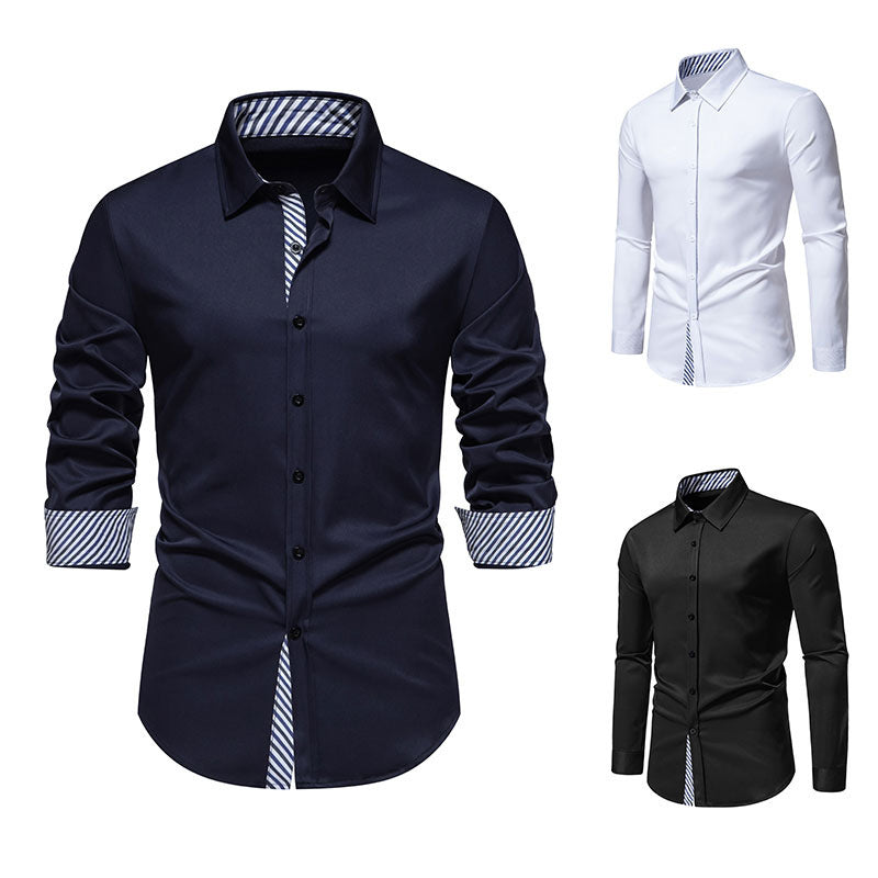 Men's Long Sleeve Shirt with Modern Contrast Design Skorter