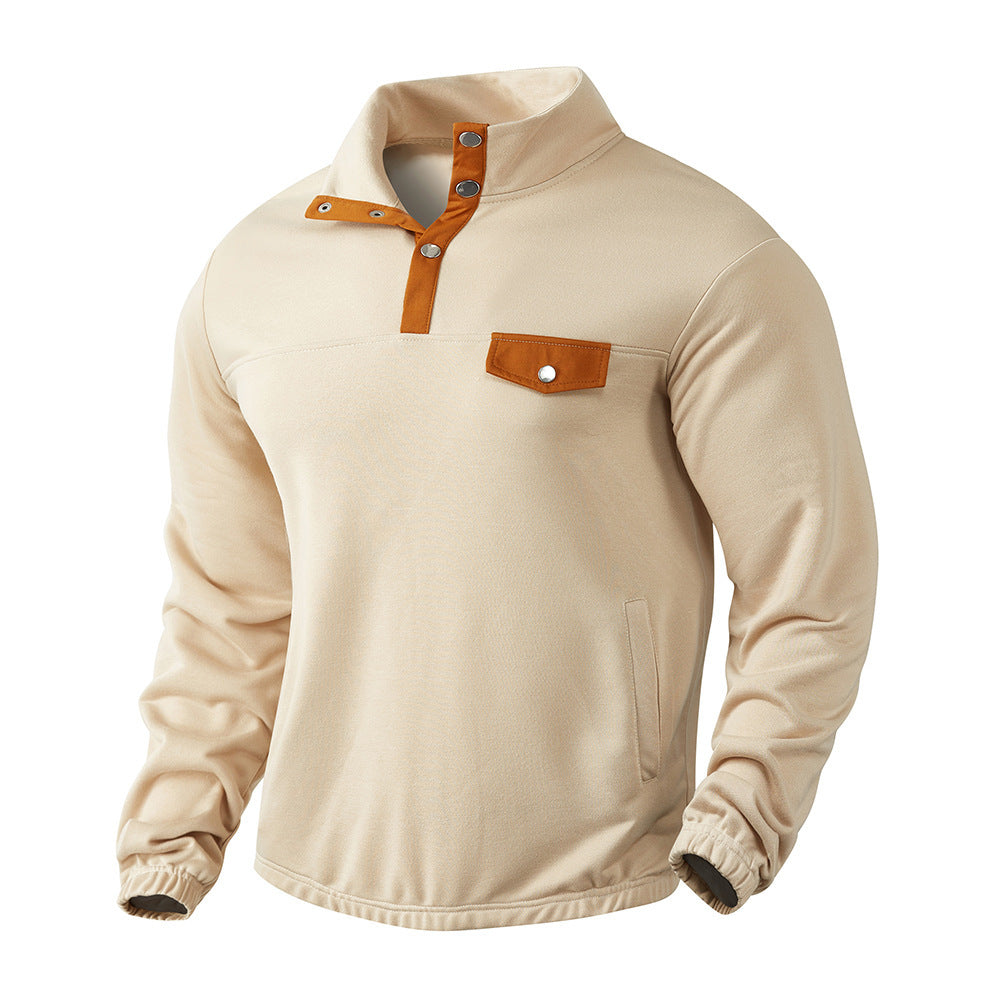 Men's Stylish Pullover with Half Zipper and Practical Chest Pocket Skorter