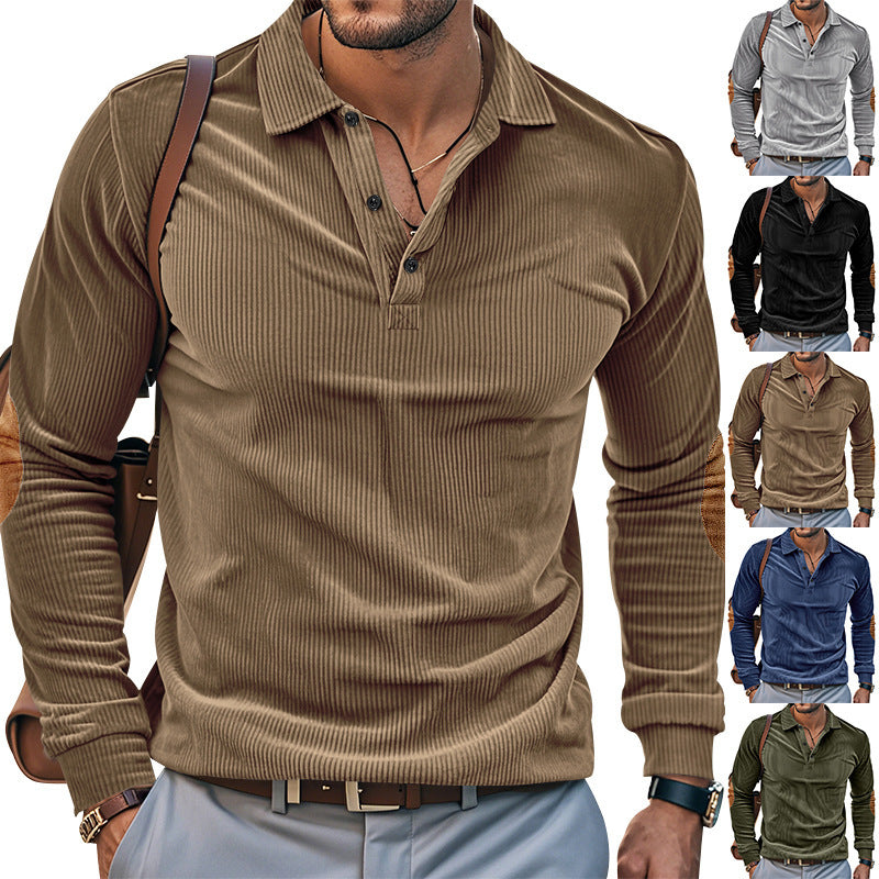 Men's Long Sleeve Shirt with Textured Surface and Trendy Leather Applications Skorter