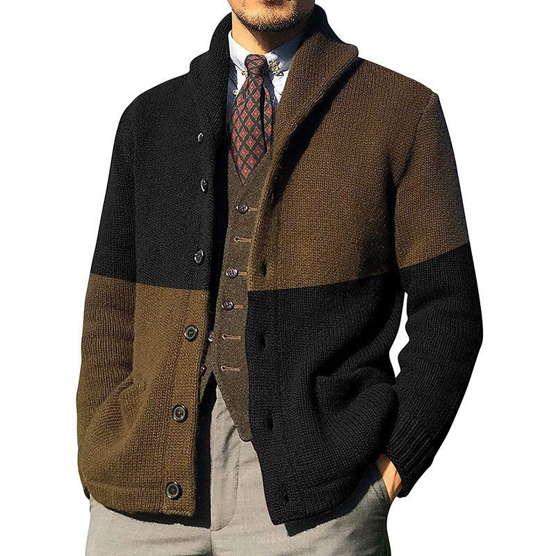 Men's Cardigan with Fashionable Color Block Design Skorter