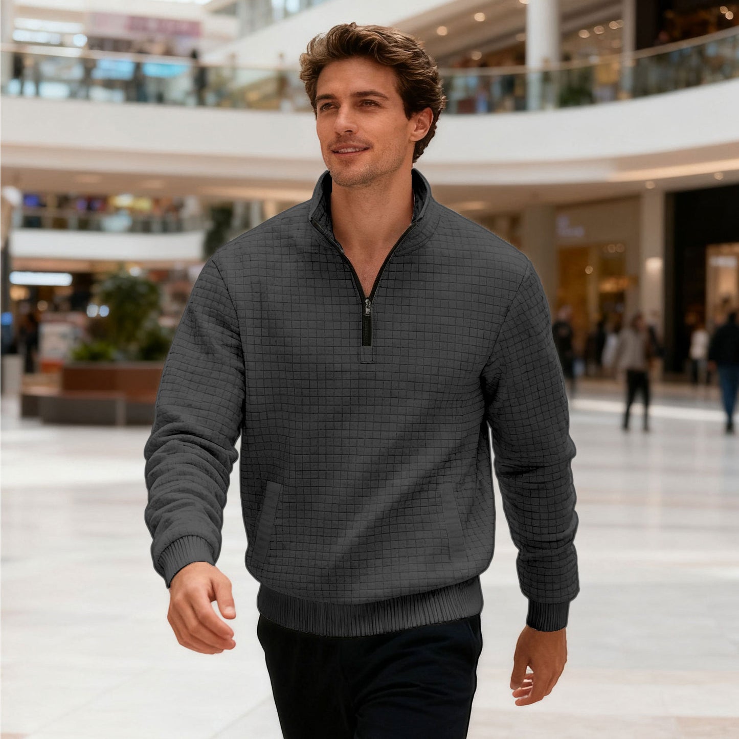 Men's sporty sweater with half-high closed collar Skorter