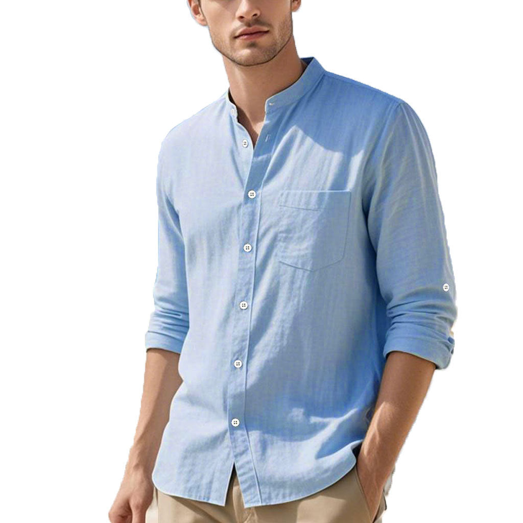 Men's shirt in elegant Henley style with textured cotton Skorter