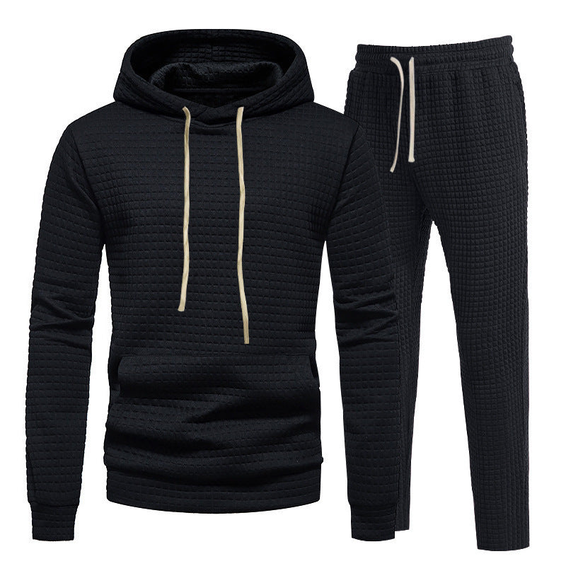 Men's Sporty Hoodie Set with Fashionable Textured Design and Elastic Cuffs Skorter