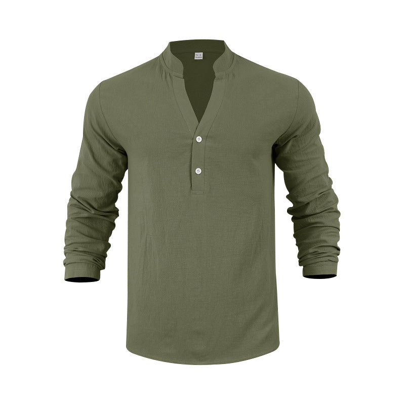 Men's long-sleeve shirt with fashionable stand-up collar and elegant button details Skorter