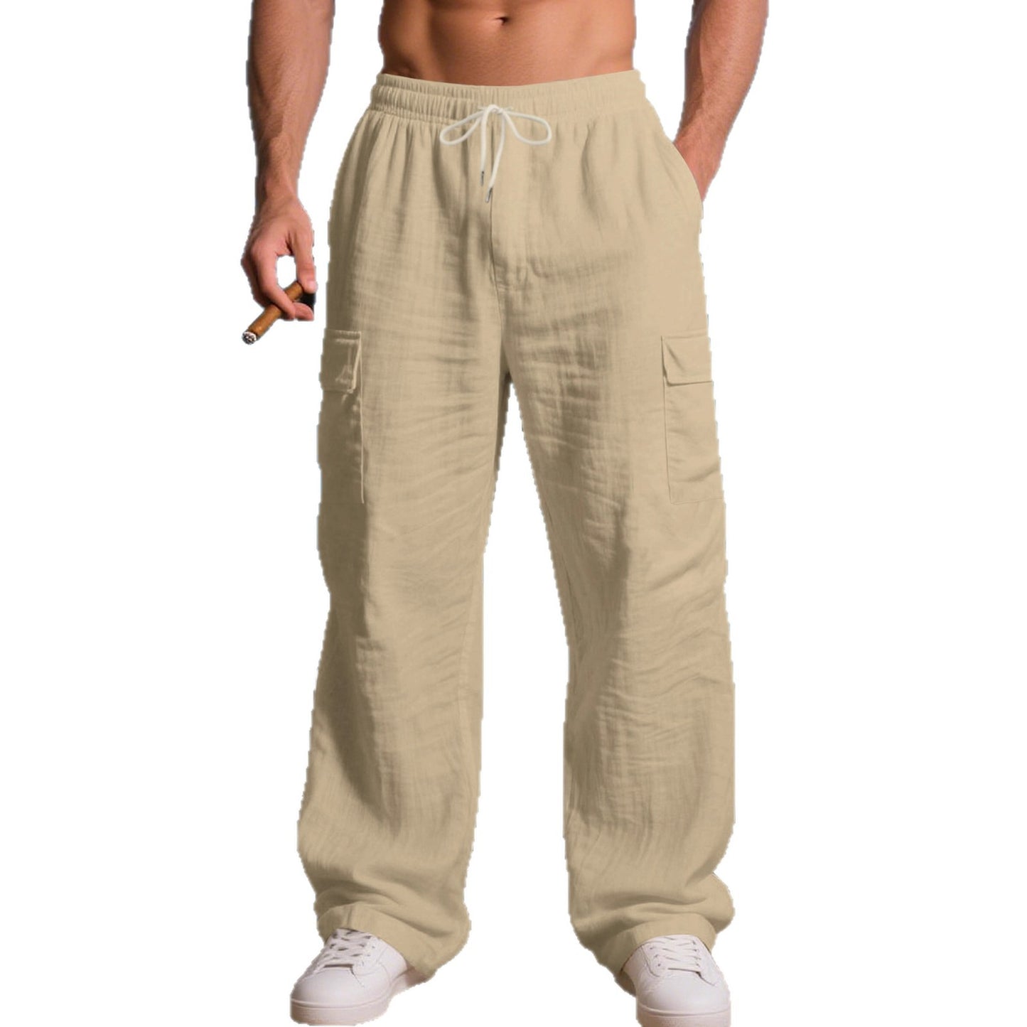 Men's relaxed cargo pants with elastic waistband and practical side pockets Skorter