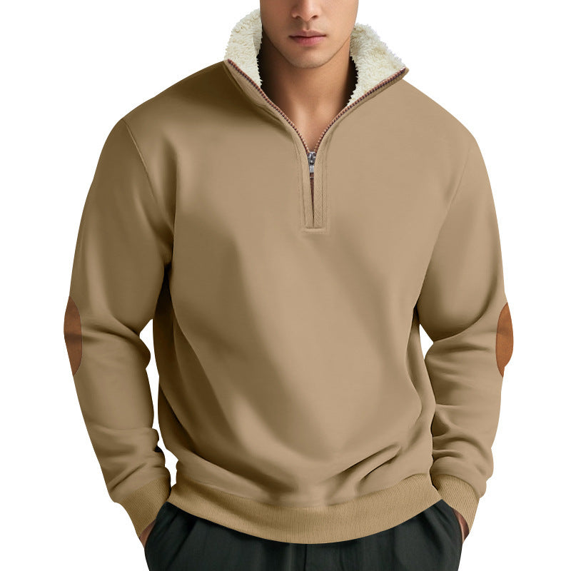 Men's stylish fleece pullover with half-zip and contrasting elbow patches Skorter