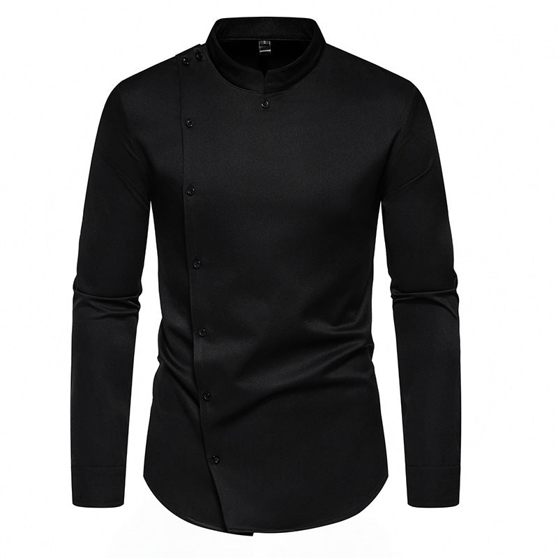 Men's long sleeve shirt with modern button design and stand-up collar Skorter