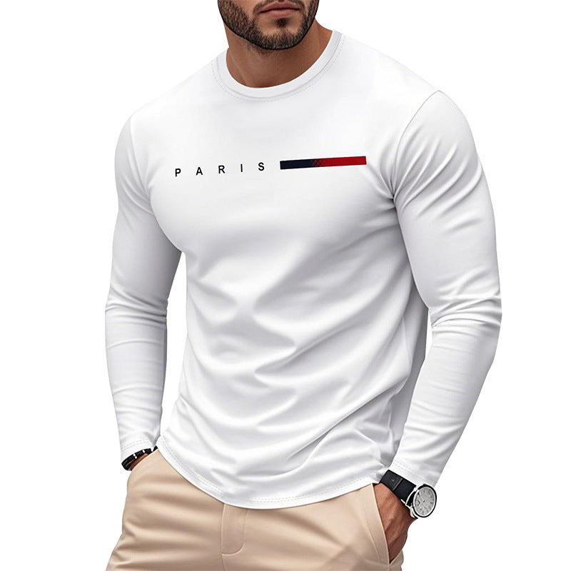 Men's Long Sleeve T-Shirt with Modern Paris Print and Elastic Hem Skorter