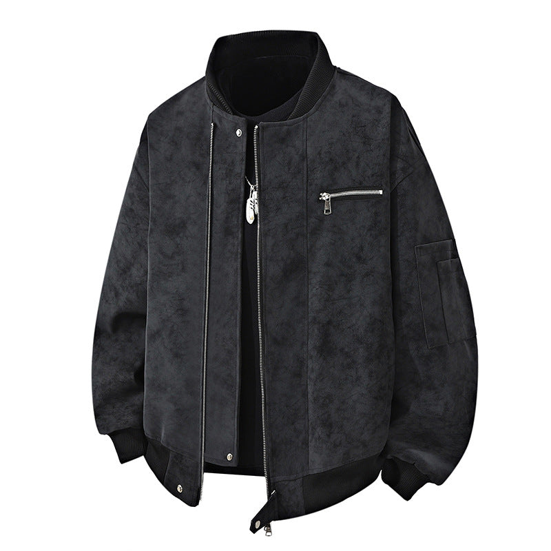 Men's Trendy Bomber Jacket in Vintage Look with Practical Zipper and Stylish Details Skorter