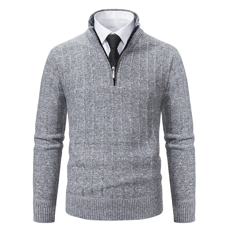 Men's stylish knitted sweater with zipper and high collar Skorter