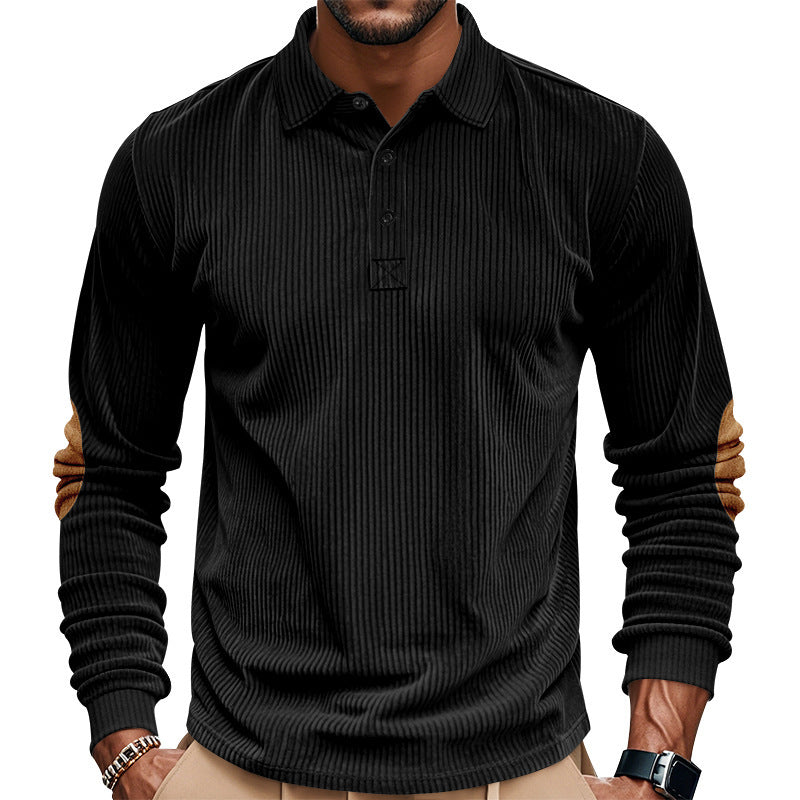 Men's Long Sleeve Shirt with Textured Surface and Trendy Leather Applications Skorter